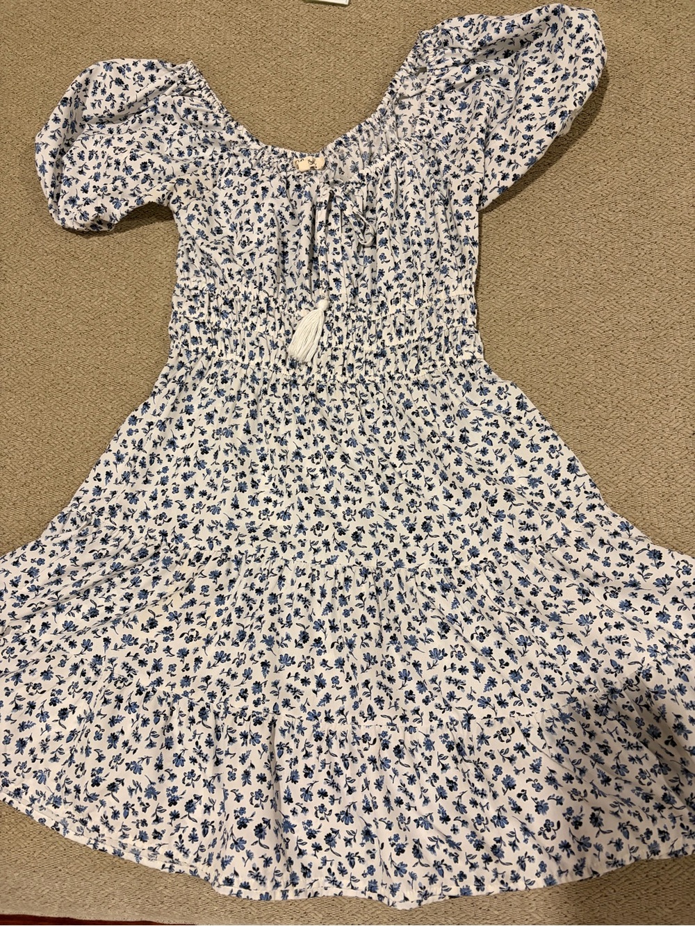 Girls White and Blue Floral Smocked Dress
